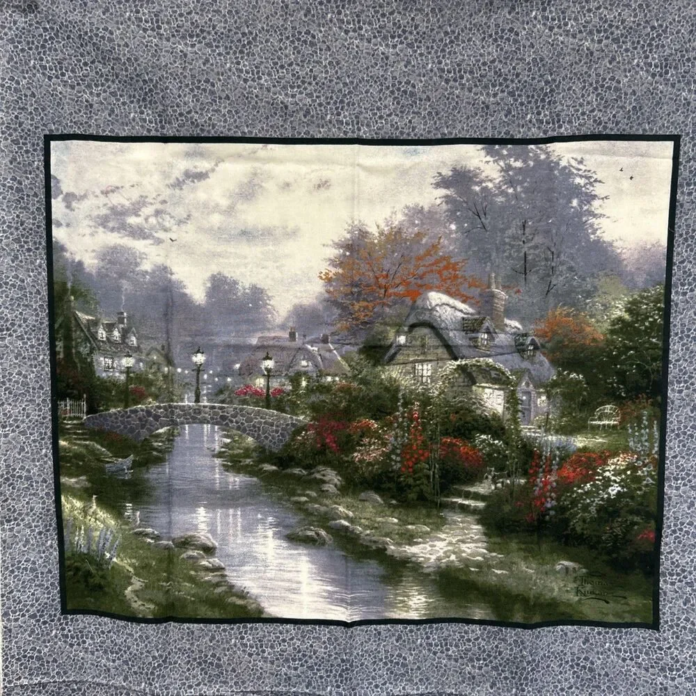 Thomas Kinkade Stone Country Cottage Cotton Fabric Panel 22